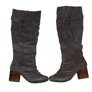 BRAND NEW Blowfish Block Heel Gray Leather Round Toe Boots Size 8